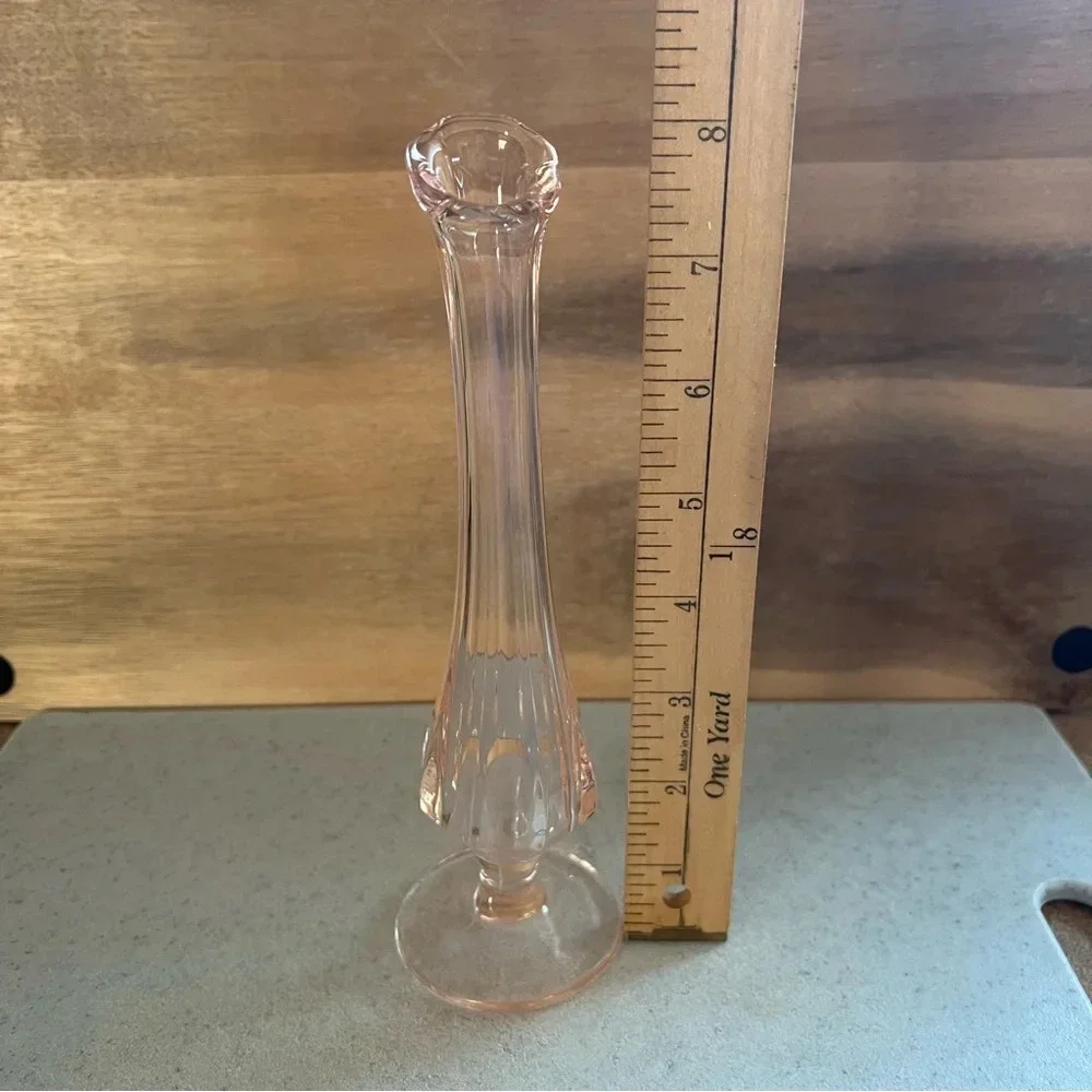 Antique Fenton Blush Pink Depression Ribbed Glass Bud Swung Pedestal Vase MCM